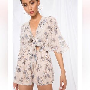 Superdown Jessie Tie Front Romper in Blush Floral